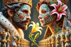 DALL·E-2025-09-12-23.04.16-A-surreal-photorealistic-close-up-of-a-king-and-queen-in-ornate-azulejos-style-dancing-together-on-a-lavish-chessboard.-They-look-like-majestic-huma