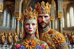 DALL·E-2025-09-12-23.04.46-A-surreal-photorealistic-scene-of-King-Tvrtko-I-of-Bosnia-and-his-queen-standing-together-in-a-magnificent-royal-hall.-They-appear-as-majestic-human