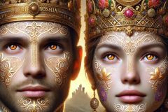 DALL·E-2025-09-12-23.04.51-An-ultra-close-photorealistic-portrait-of-King-Tvrtko-I-of-Bosnia-and-his-queen-shown-side-by-side.-Their-expressive-brown-eyes-shine-vividly-and-th