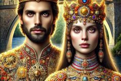 DALL·E-2025-09-12-23.05.05-A-surreal-photorealistic-full-body-vertical-portrait-of-King-Tvrtko-I-of-Bosnia-and-his-queen-standing-side-by-side-as-majestic-figures.-Their-expre