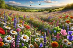 DALL·E-2025-09-13-00.35.34-A-photorealistic-wide-horizontal-view-of-a-vast-summer-meadow-filled-with-colorful-wildflowers-and-medicinal-herbs.-The-field-is-overflowing-with-cham