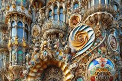 DALL·E-2025-09-13-00.36.43-A-hyperrealistic-close-up-view-of-a-fantastical-Gaudi-Dali-inspired-castle-facade.-The-walls-and-towers-are-richly-decorated-with-colorful-mosaics-go
