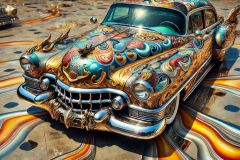 DALL·E-2025-09-13-00.37.03-A-hyperrealistic-horizontal-view-of-a-classic-1950s-car-designed-in-a-fantastical-Gaudi-Dali-style.-The-car-resembling-a-Cadillac-or-Chevrolet-has-a