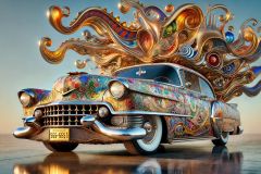 DALL·E-2025-09-13-00.37.05-A-hyperrealistic-horizontal-view-of-a-classic-1950s-car-designed-in-a-fantastical-Gaudi-Dali-style.-The-car-resembling-a-Cadillac-or-Chevrolet-has-a