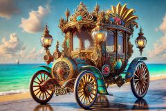 DALL·E-2025-09-13-00.37.10-A-hyperrealistic-horizontal-view-of-a-fantastical-1850s-car-designed-in-Gaudi-Dali-style-standing-beside-the-sea-on-a-bright-summer-day.-The-vehicle-