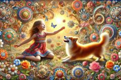 DALL·E-2025-09-13-00.37.40-A-hyperrealistic-horizontal-scene-in-the-style-of-Mary-Ooms-showing-a-young-girl-playing-joyfully-with-a-dog-on-a-bright-summer-day.-The-atmosphere-i