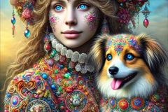 DALL·E-2025-09-13-00.38.04-A-hyperrealistic-vertical-portrait-in-the-style-of-Mary-Ooms-showing-a-beautiful-young-girl-with-her-dog-on-a-bright-summer-day.-The-girl-wears-ornat