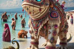 DALL·E-2025-06-29-00.38.53-A-photorealistic-and-surreal-summer-beach-scene-in-the-style-of-Milic-of-Macva.-The-image-is-a-close-up-set-in-daylight-and-features-a-bizarre-drea