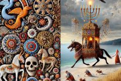 DALL·E-2025-06-29-00.40.30-A-surreal-photorealistic-scene-in-the-style-of-Milic-of-Macva-showing-a-split-composition_-the-left-half-of-the-image-is-richly-embroidered-as-if-m