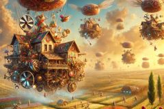 DALL·E-2025-06-29-00.41.40-A-completely-new-surreal-and-photorealistic-scene-in-the-style-of-Milic-of-Macva.-It-shows-a-floating-village-made-of-embroidered-fabrics-and-mechanic