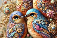 DALL·E-2025-09-13-00.40.58-An-ultra-hyperrealistic-vertical-close-up-view-in-the-style-of-ornate-fantasy-inspired-by-Mary-Ooms-showing-three-birds-perched-closely-together-on-a
