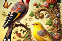 DALL·E-2025-09-13-00.41.03-An-ultra-hyperrealistic-vertical-close-up-view-in-ornate-fantasy-style-inspired-by-Mary-Ooms-showing-two-birds-perched-on-a-flowering-branch_-a-Europ