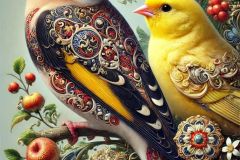 DALL·E-2025-09-13-00.41.06-An-ultra-hyperrealistic-vertical-close-up-view-in-ornate-fantasy-style-inspired-by-Mary-Ooms-showing-two-birds-perched-on-a-flowering-branch_-a-Europ