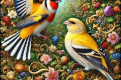 DALL·E-2025-09-13-00.41.11-An-ultra-hyperrealistic-vertical-close-up-in-ornate-fantasy-style-inspired-by-Mary-Ooms-showing-two-birds-in-a-different-setting_-a-European-goldfinc
