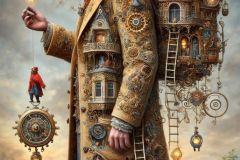 DALL·E-2025-09-13-00.41.57-A-hyperrealistic-vertical-portrait-in-ornate-surreal-fantasy-style-showing-the-full-figure-of-a-man-up-close.-His-long-coat-transforms-into-a-miniatu