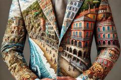 DALL·E-2025-09-13-00.42.06-An-ultra-hyperrealistic-vertical-close-up-in-ornate-surreal-fantasy-style-showing-a-man-wearing-a-suit-that-transforms-into-an-entire-seaside-riviera
