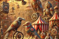 DALL·E-2025-06-29-00.41.27-A-surreal-photorealistic-circus-scene-in-the-style-of-Milic-of-Macva.-The-image-is-set-in-warm-daylight-and-shows-a-highly-detailed-colorful-circus-