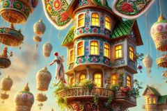 DALL·E-2025-06-29-00.41.49-A-photorealistic-surreal-close-up-scene-in-the-style-of-Milic-of-Macva-set-during-a-bright-summer-day.-The-focus-is-a-floating-embroidered-house-hel