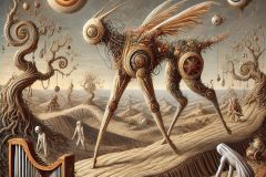 DALL·E-2025-06-29-00.42.17-A-photorealistic-surreal-follow-up-scene-in-the-style-of-Milic-of-Macva-and-Hieronymus-Bosch.-One-of-the-hybrid-creatures-has-come-to-life—its-embroi