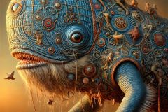 DALL·E-2025-06-29-00.42.43-An-ultra-close-up-photorealistic-surreal-scene-in-the-style-of-Milic-of-Macva-and-Hieronymus-Bosch.-The-focus-is-on-the-strange-creature—a-lion-with-