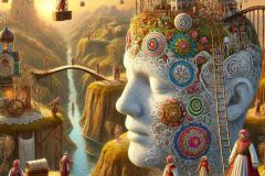 DALL·E-2025-06-29-00.44.11-A-surreal-photorealistic-scene-in-the-style-of-Milic-of-Macva-and-Hieronymus-Bosch.-A-magical-valley-surrounded-by-embroidered-and-porcelain-hills.-Fr