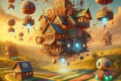 DALL·E-2025-06-29-11.12.53-A-completely-new-surreal-and-photorealistic-scene-in-the-style-of-Milic-of-Macva.-It-shows-a-floating-village-made-of-embroidered-fabrics-and-mechanic