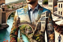 DALL·E-2025-09-13-00.42.48-A-hyperrealistic-vertical-portrait-in-ornate-surreal-fantasy-style-showing-a-man-walking-through-the-old-town-of-Mostar-on-a-sunny-summer-day.-His-fa