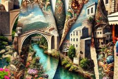 DALL·E-2025-09-13-00.42.50-A-hyperrealistic-vertical-portrait-in-ornate-surreal-fantasy-style-showing-a-man-walking-through-the-old-town-of-Mostar-on-a-sunny-summer-day.-His-fa