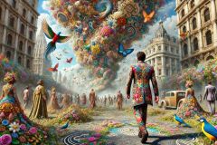 DALL·E-2025-09-13-00.43.09-A-hyperrealistic-horizontal-scene-in-ornate-surreal-fantasy-style-showing-a-man-walking-through-a-fantastical-version-of-Manhattan.-He-wears-an-ornat