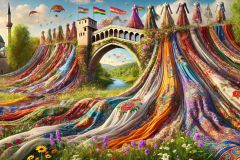 DALL·E-2025-09-13-00.44.39-A-hyperrealistic-horizontal-scene-showing-a-magical-flag-made-from-flowing-dresses-richly-decorated-in-ornate-Mary-Ooms-inspired-style.-Each-dress-is