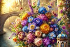 DALL·E-2025-09-13-00.47.06-A-hyperrealistic-vertical-scene-in-ornate-fantasy-style-inspired-by-Mary-Ooms-showing-a-richly-decorated-bouquet-of-flowers-on-a-table-during-a-brigh