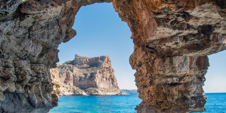 cave, landscape, marine, sea, cliff, darling, rocks, nature, water, moutains, alicante, spain