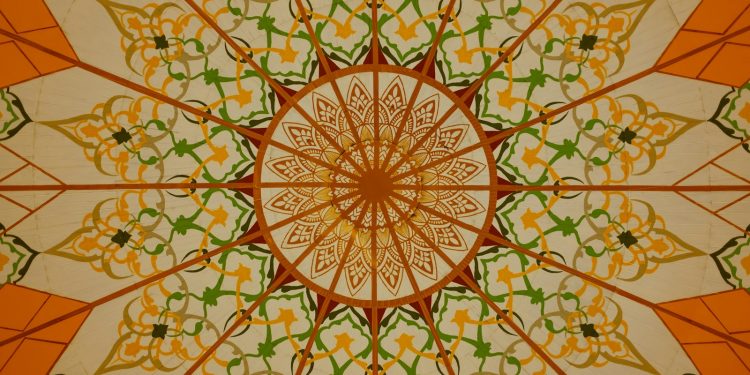 a close up of an umbrella with a pattern on it