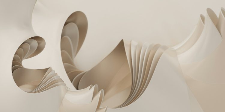 A white sculpture with a curved design on it