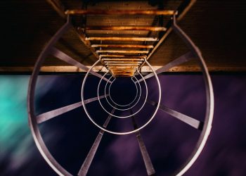 down view of brown metal ladder