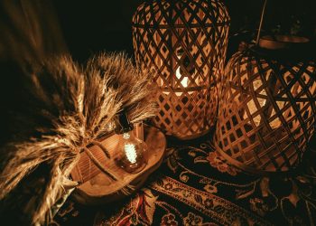 two brown lampshades