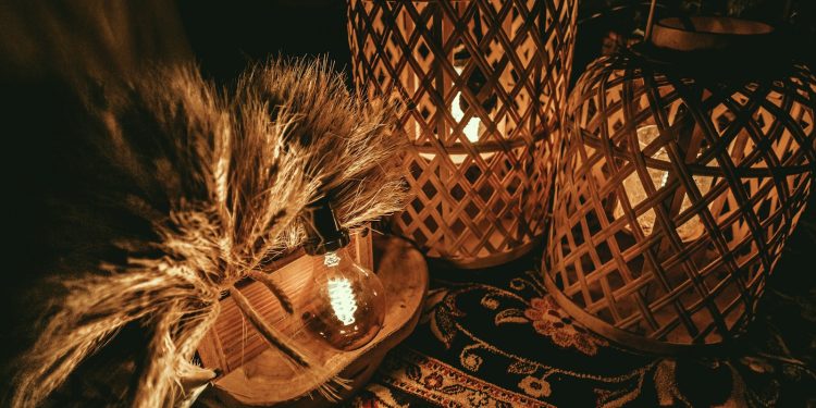 two brown lampshades