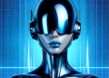 ai generated, woman, robot, humanoid, female humanoid, future, tesla, bot, spaces, electronic, electro, blue, metallic, robot, robot, robot, robot, robot