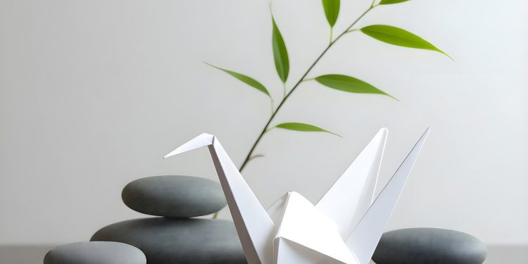 origami, paper, tradition, folds, art, design, culture, asia, bird, animal, folded, stones, display, arrangement, minimalist, simple, zen, calm, peaceful, ai generated