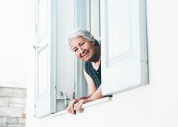 woman peeping at window