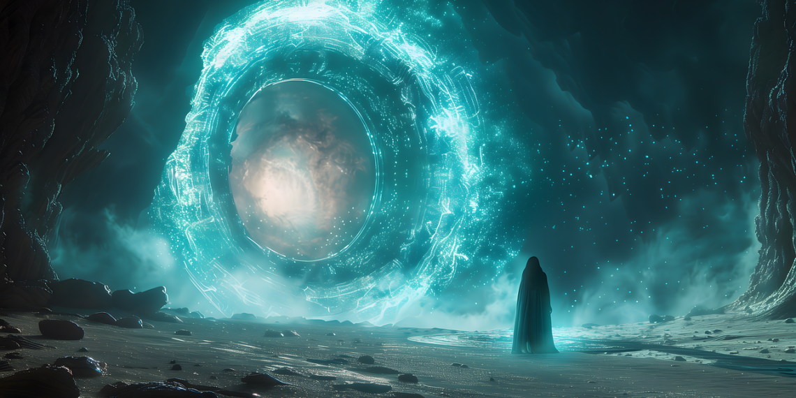 ai generated, nature, portal, desert, sorcerer, magician, fantasy, dimension