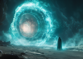 ai generated, nature, portal, desert, sorcerer, magician, fantasy, dimension