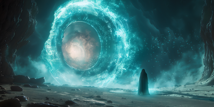 ai generated, nature, portal, desert, sorcerer, magician, fantasy, dimension