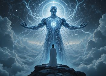 ai generated, scene, scenic, photorealistic, meeting, divine, humanity, colossal