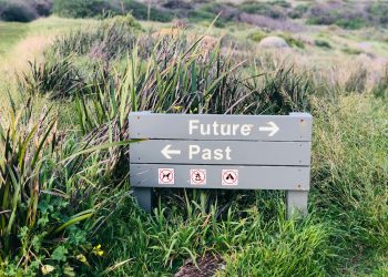 a sign in the middle of a grassy field